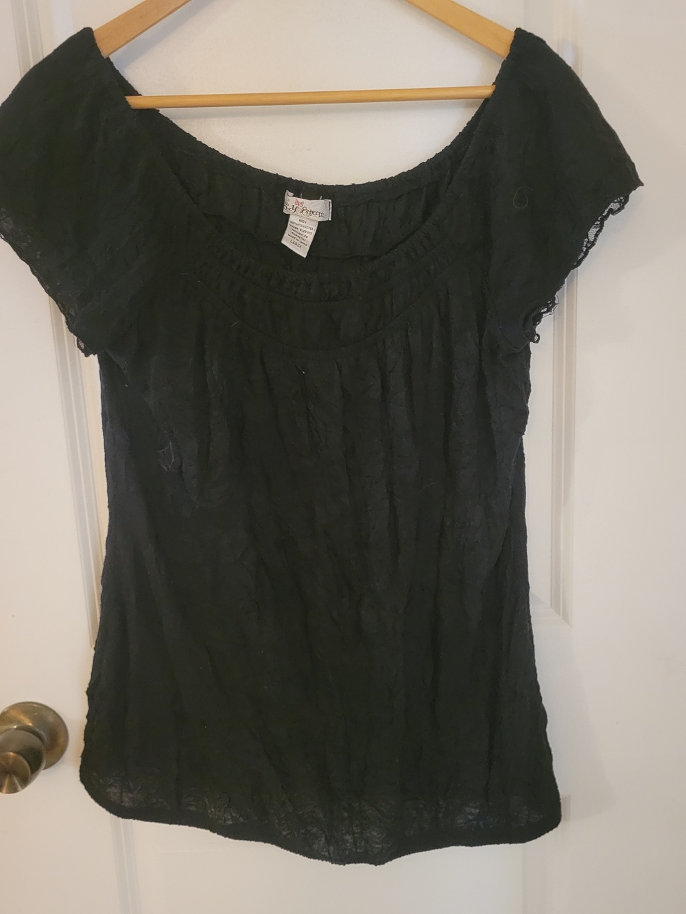 Self Esteem Black Lace-Trim Scoop Neck Blouse